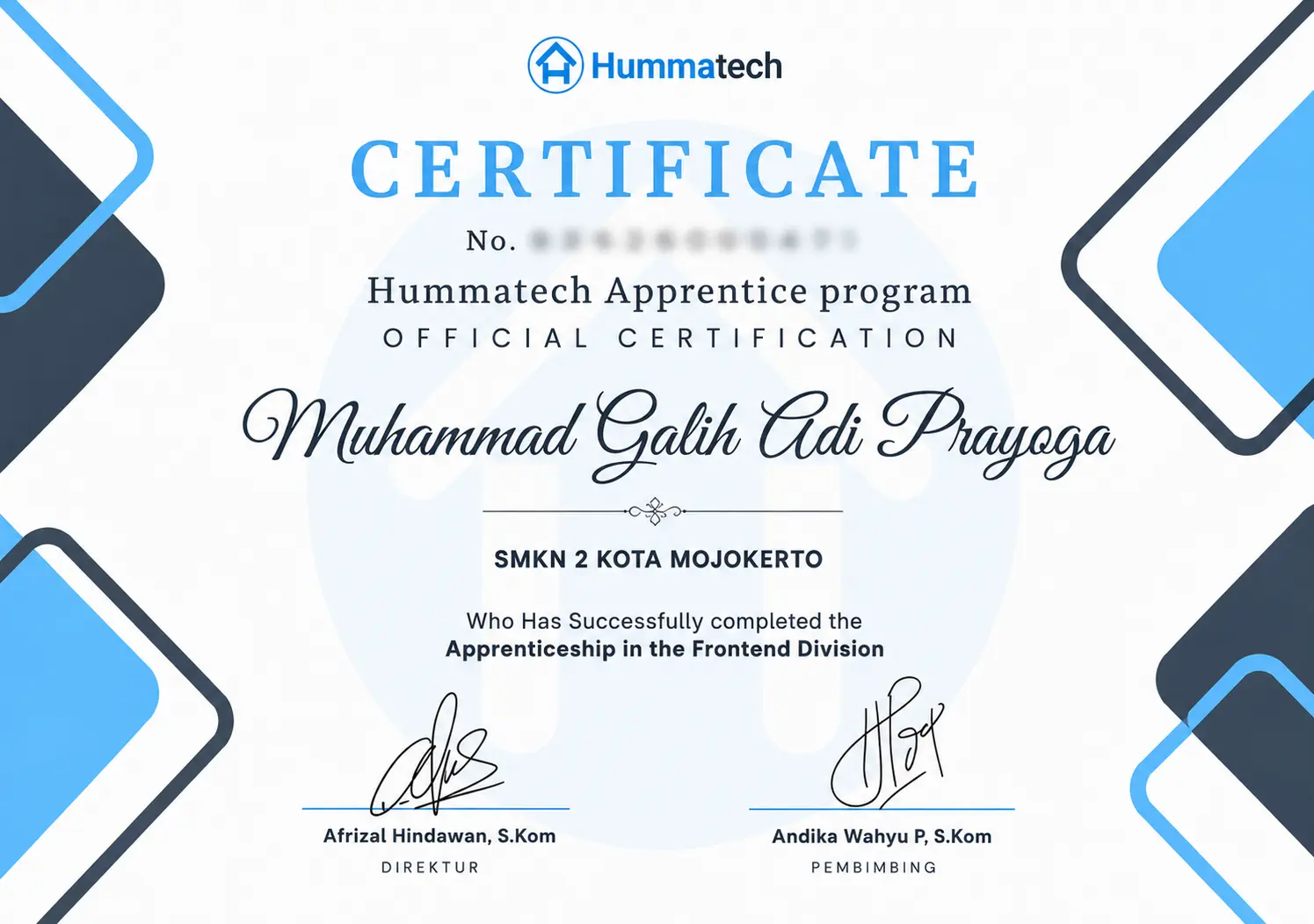 Internship Certificate (Front End Developer)