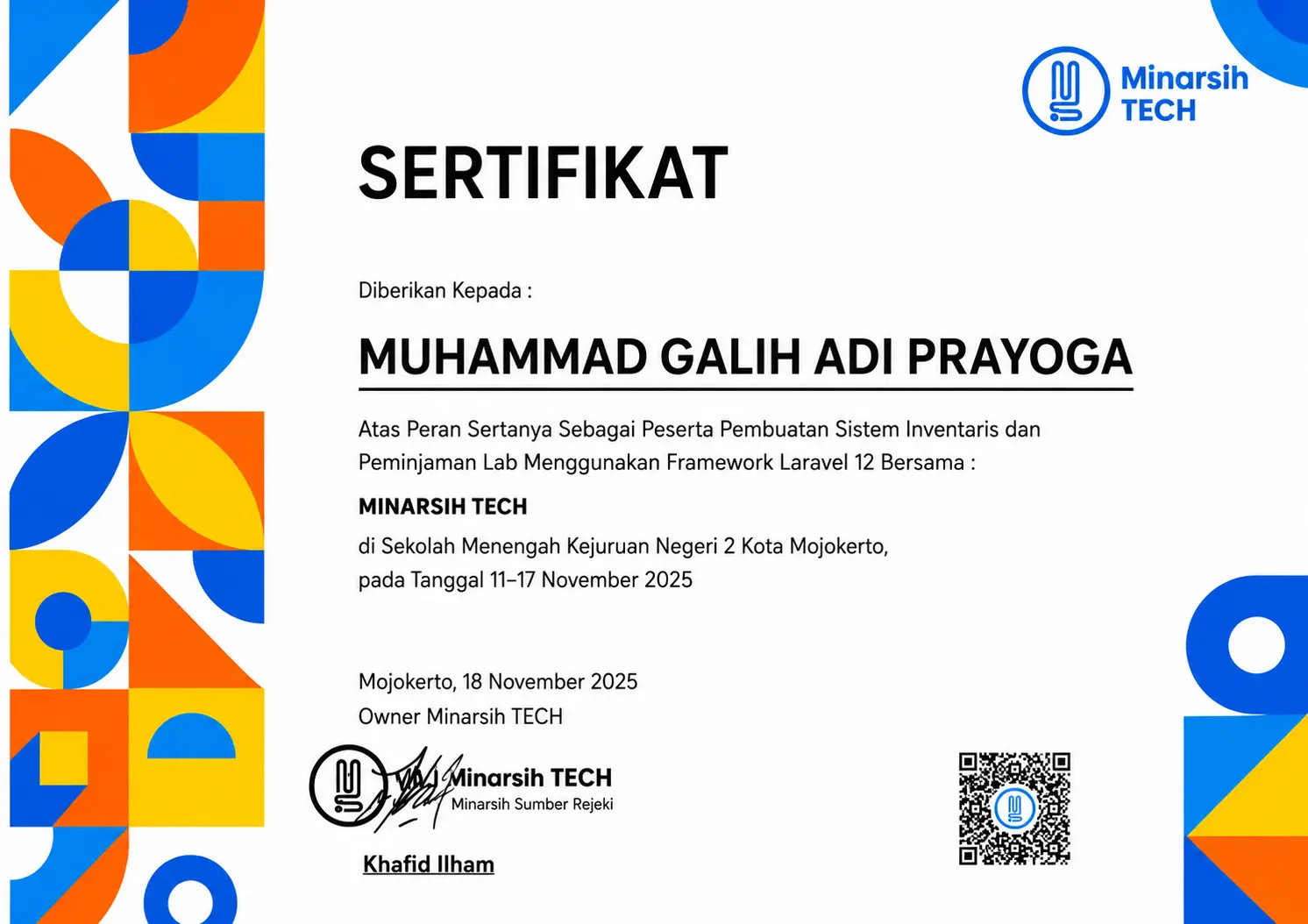 Laravel Framework Training Certificate